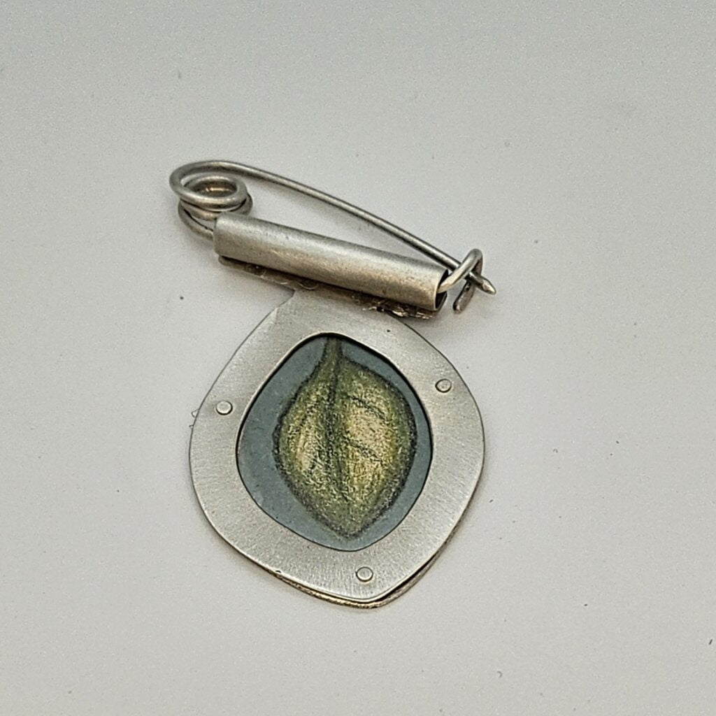 Leaf Fibula with Gouache + Pencil Drawing Pin