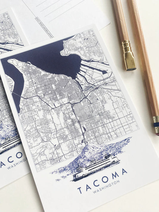Tacoma Wa "Blueprints" Postcard