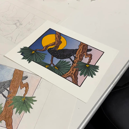 Raven at Dusk Block Print - framed
