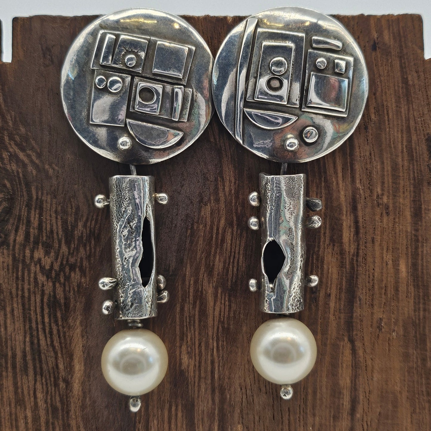 Sterling Disk with Pearl Earrings