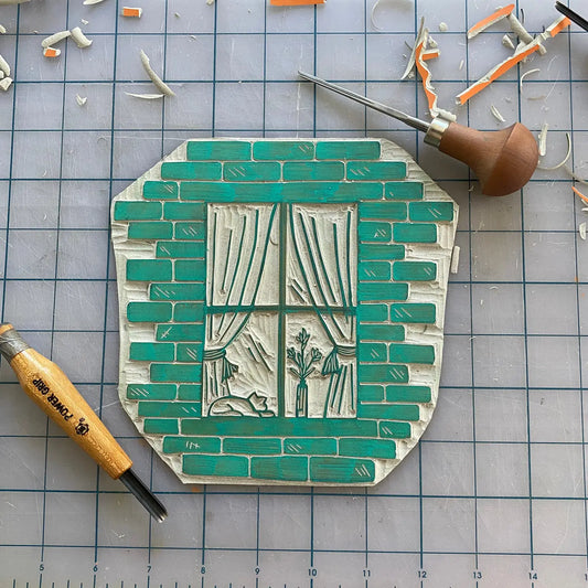 Brick Window Block Print - unframed