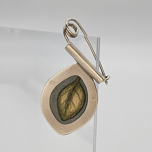 Leaf Fibula with Gouache + Pencil Drawing Pin