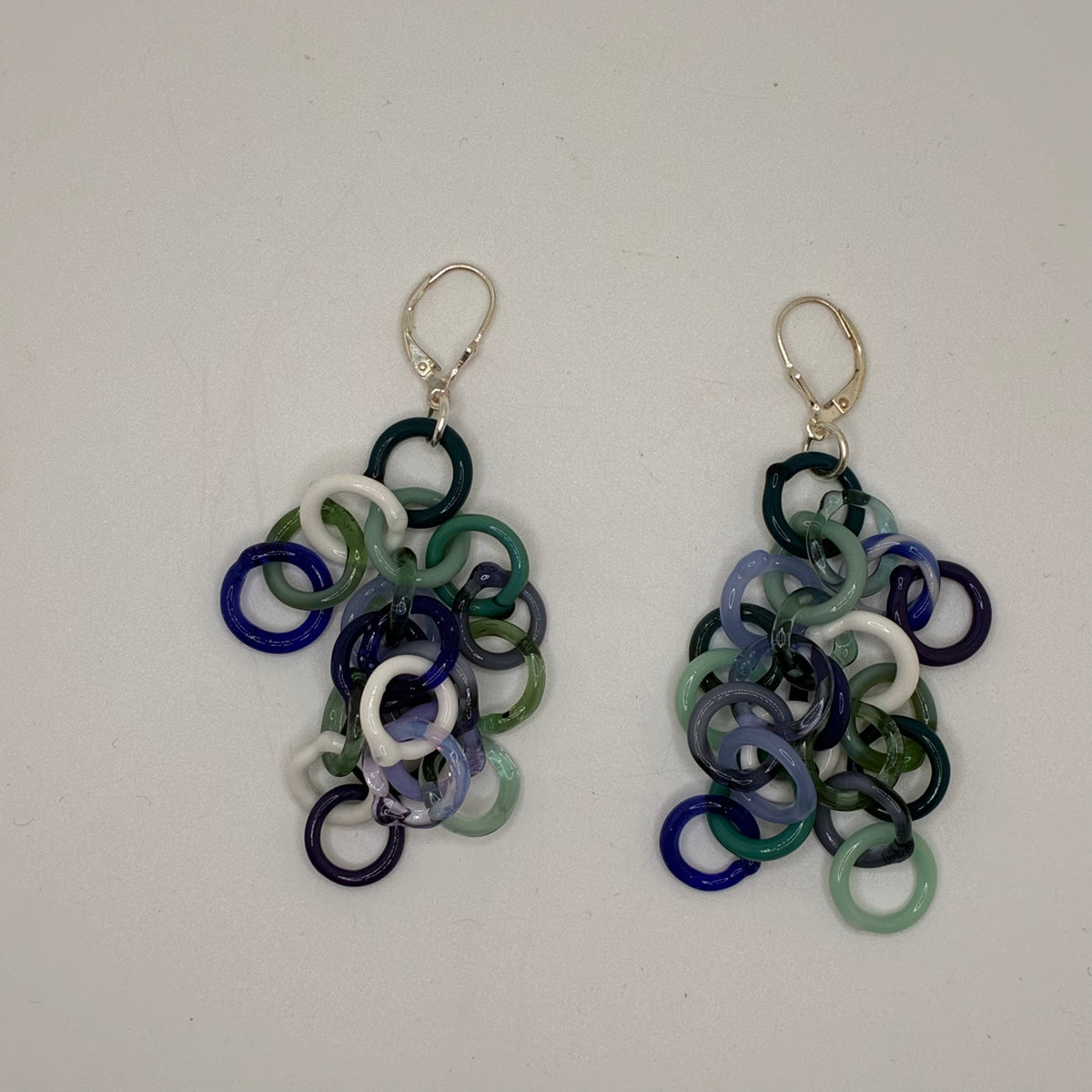 Large Borosilicate Glass Tassel Drop Earrings - Variegated Blue