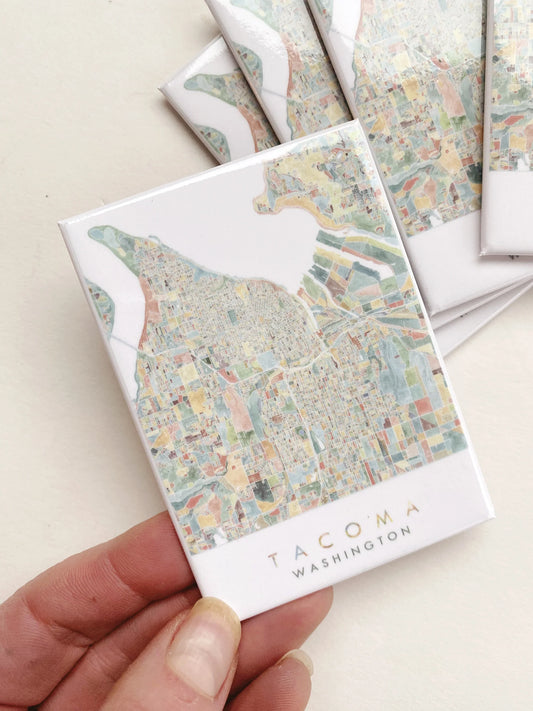 ColorFULL Tacoma WA Watercolor Map - Metal Magnet