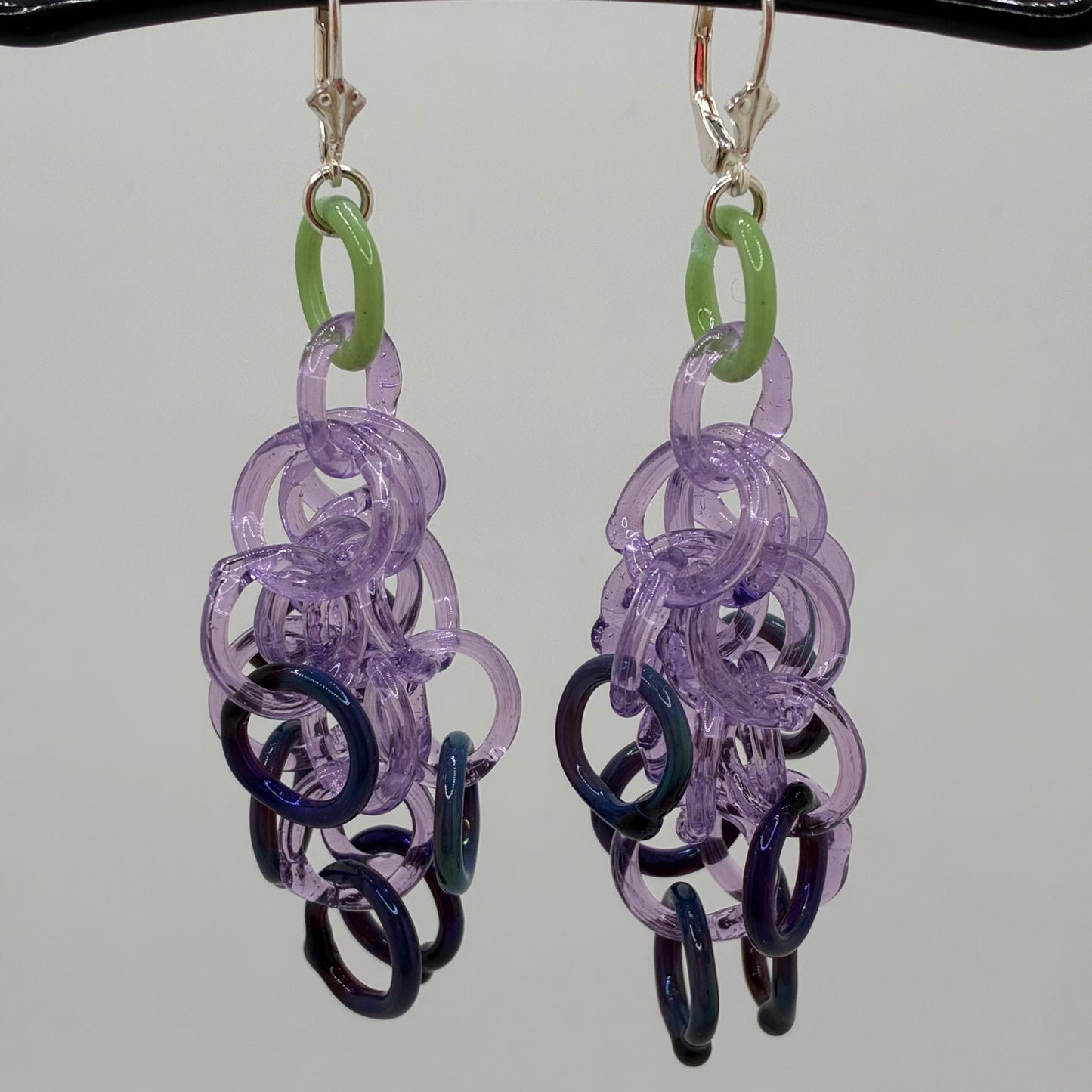 Large Borosilicate Glass Tassel Drop Earrings - Multi-shades of purple