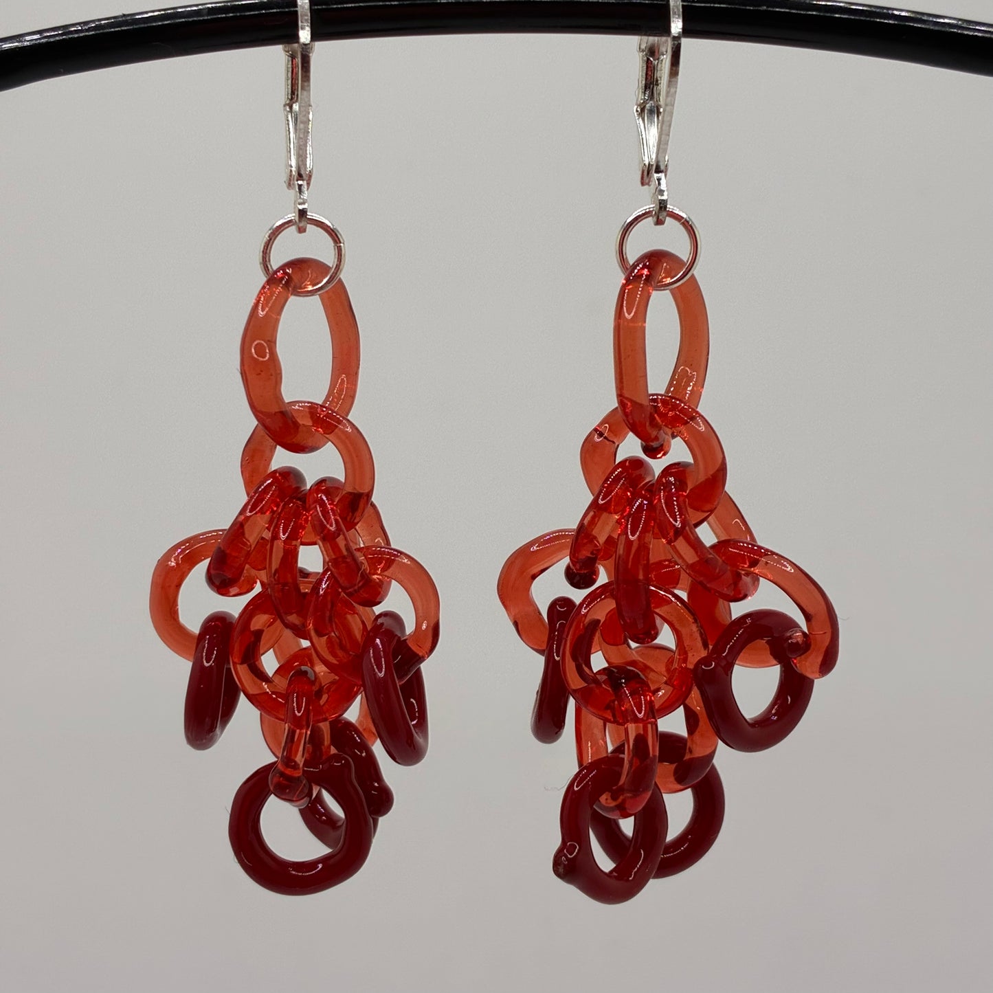 Small Borosilicate Glass Tassel Drop Earrings - Red