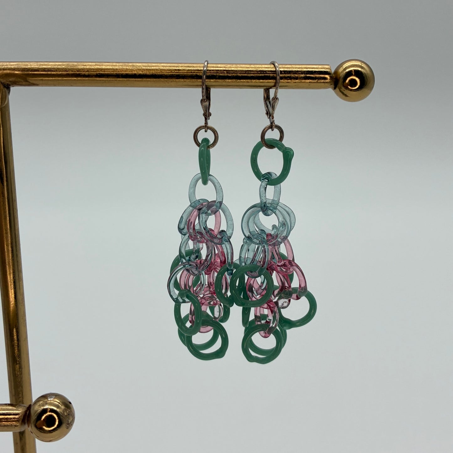 Large Borosilicate Glass Tassel Drop Earrings - Lavender/Seafoam