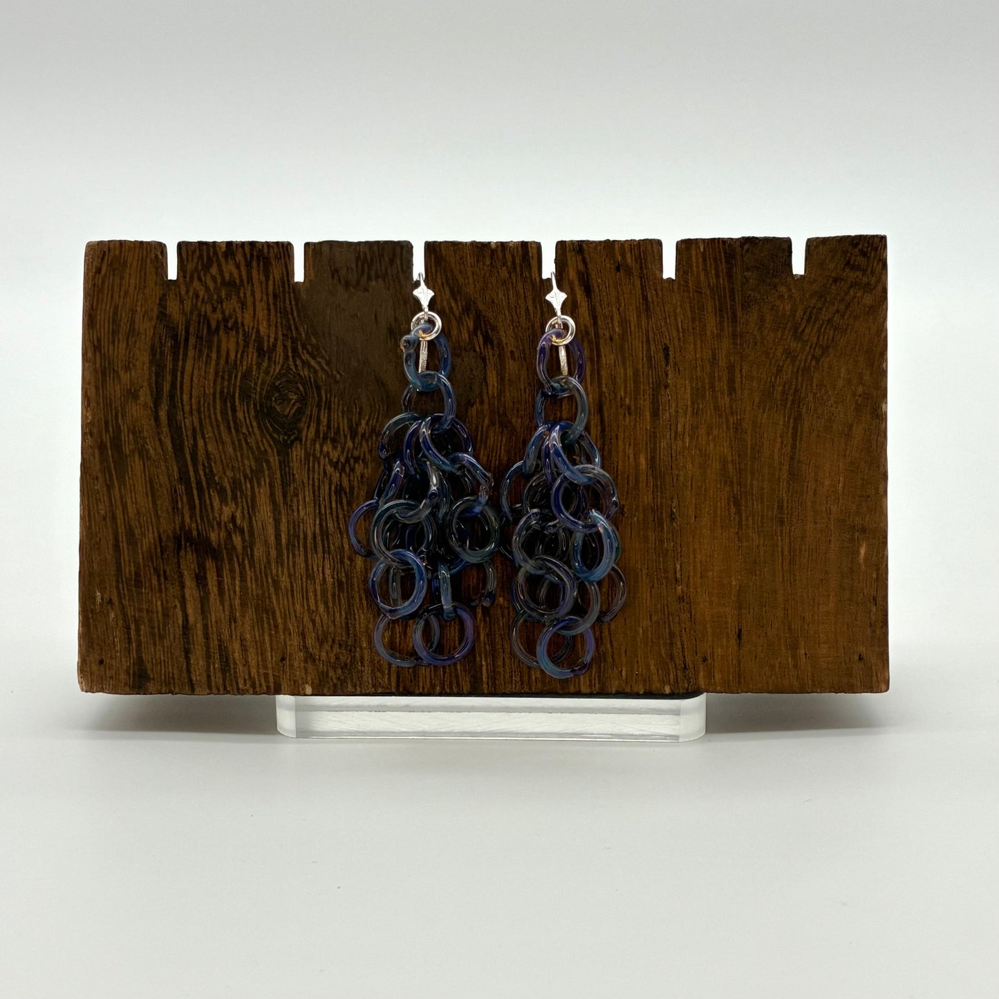 Large Borosilicate Glass Tassel Drop Earrings - Iridescent Purple