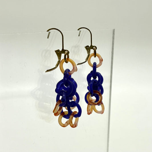 Small Borosilicate Glass Tassel Drop Earrings - Ultramarine/Grapefruit