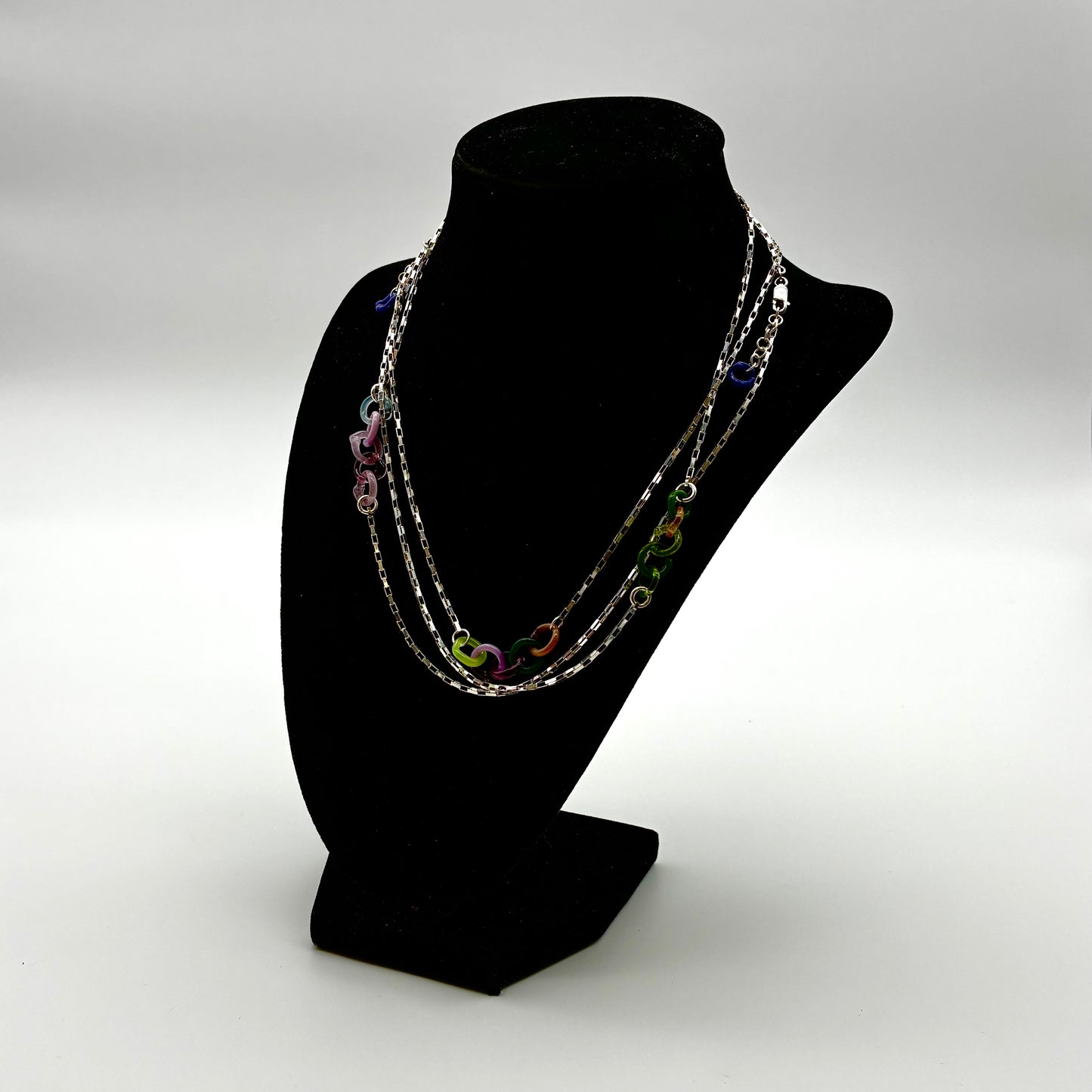 Small Borosilicate Glass Split Link Necklace - Sterling Silver