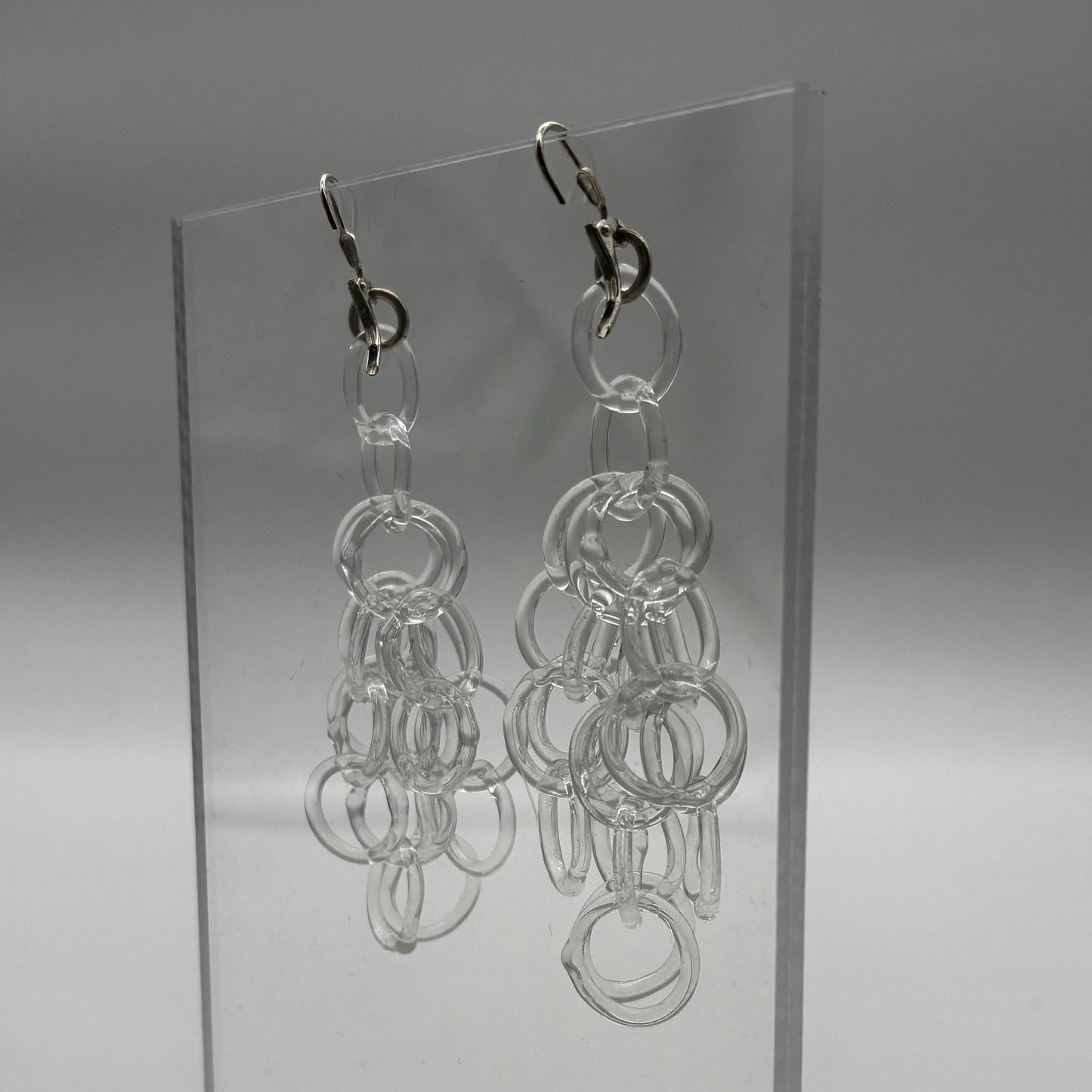 Large Borosilicate Glass Tassel Drop Earrings - Clear
