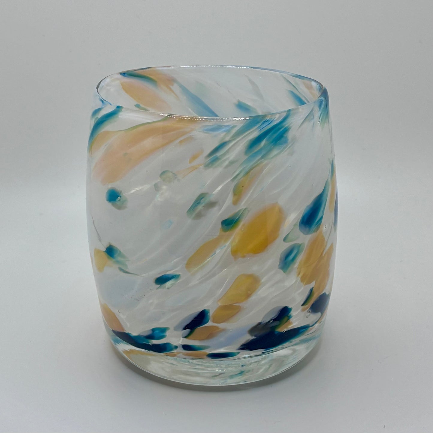 White/Teal/Yellow Glass Votive