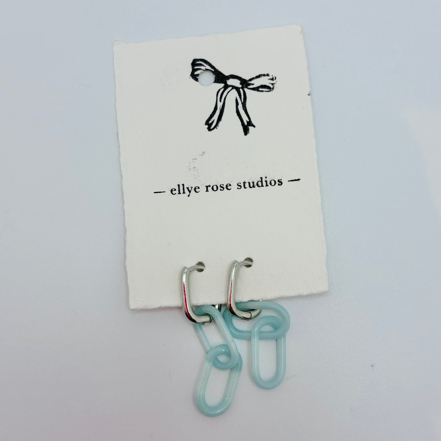 Silver and Glass Chain Link Earrings - Sky Blue