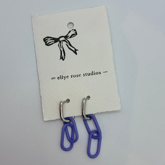 Silver and Glass Chain Link Earrings - Periwinkle