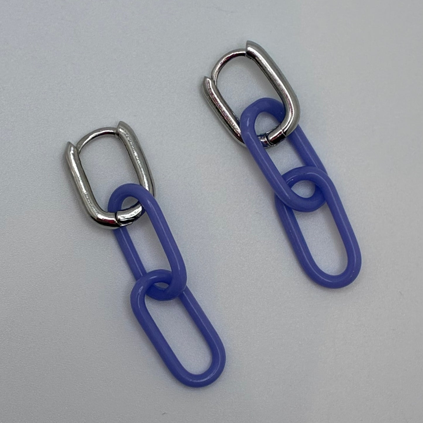 Silver and Glass Chain Link Earrings - Periwinkle