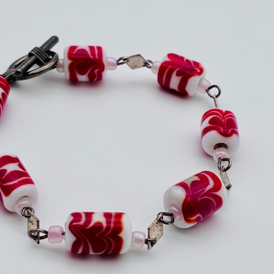 92 - Red Heart Bead Bracelet