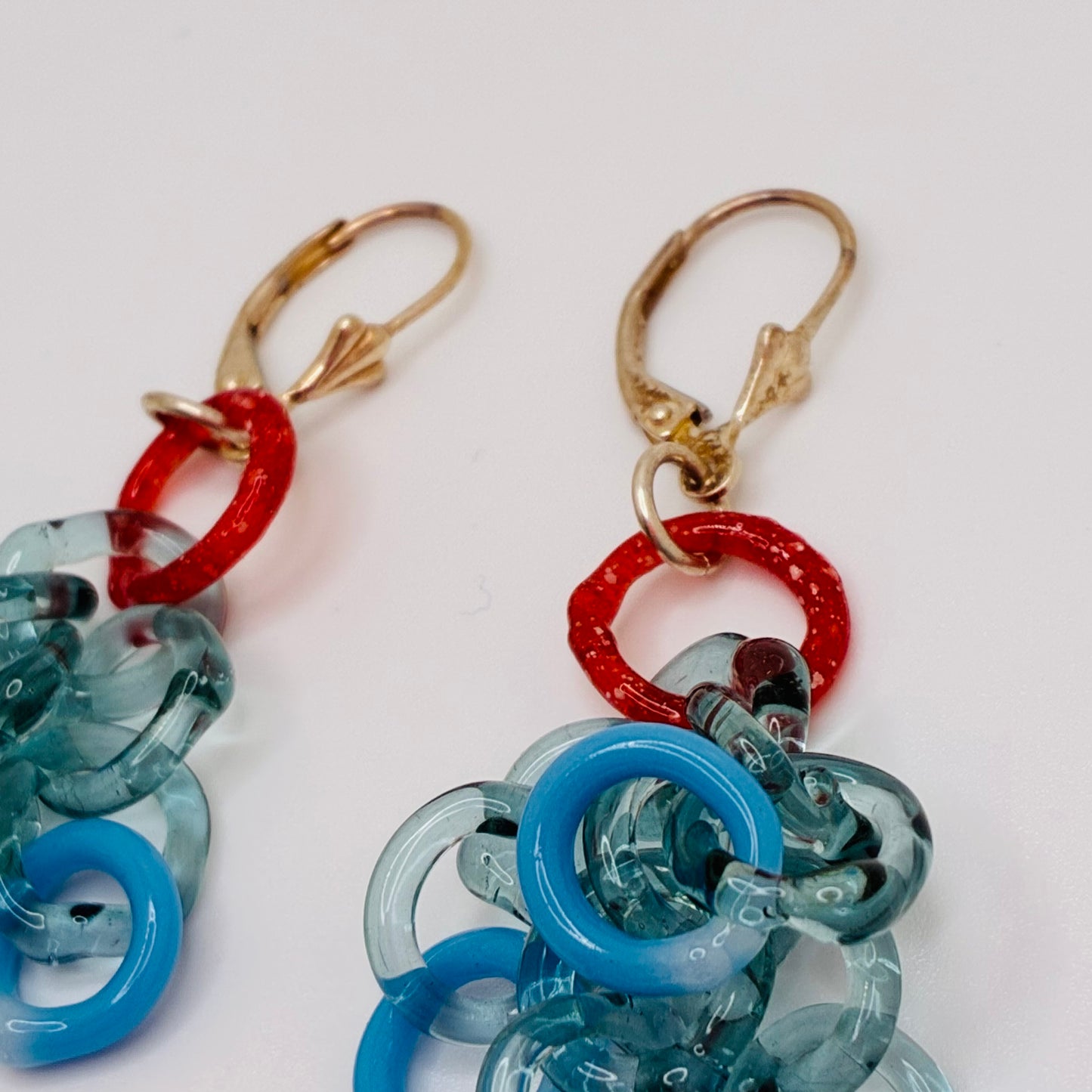 Small Borosilicate Glass Tassel Drop Earrings - Ocean Blue/Confetti