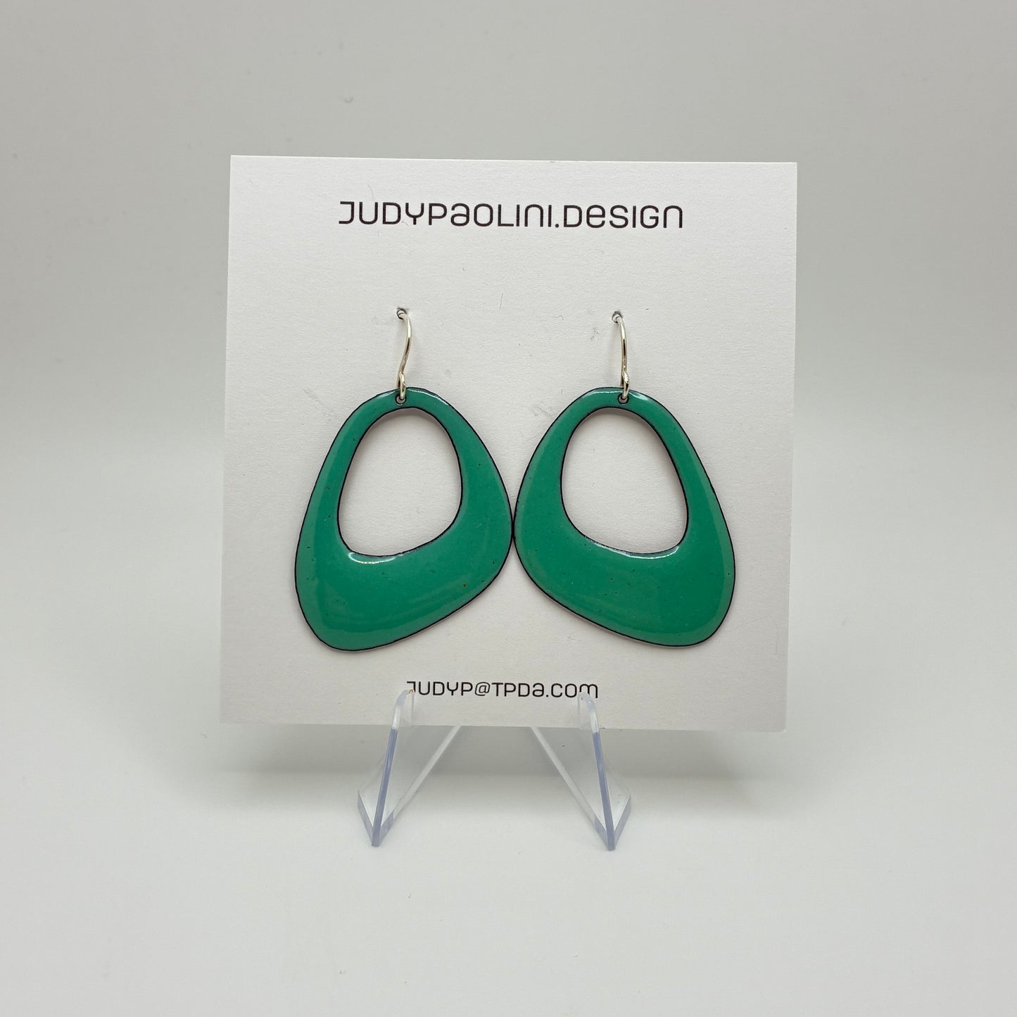 Aqua Askew Oval Enamel Earrings