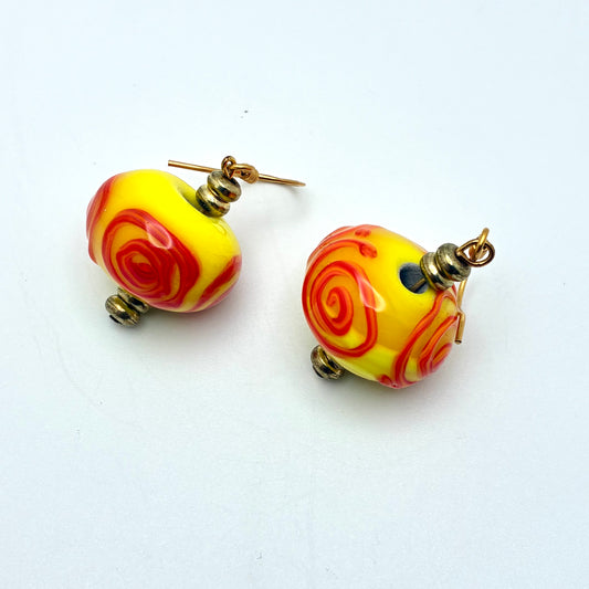 219 - Yellow + Orange Swirl Earrings