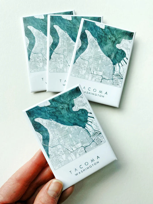 Tacoma WA Watercolor Map - Metal Magnet