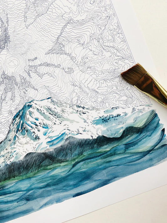 Mt. Rainier Topographical Print 11x14