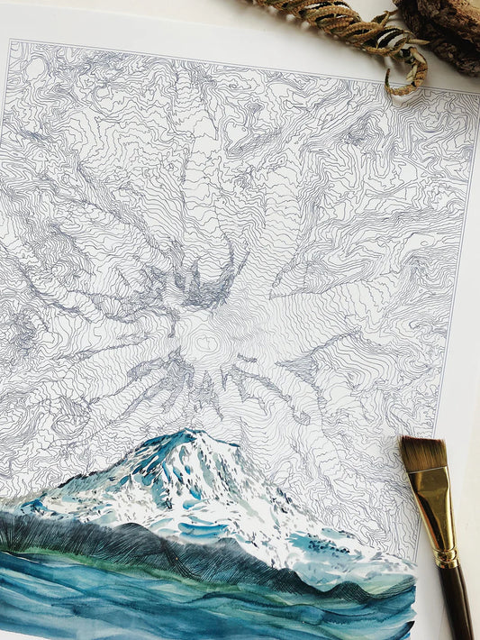 Mt. Rainier Topographical Print 8x10
