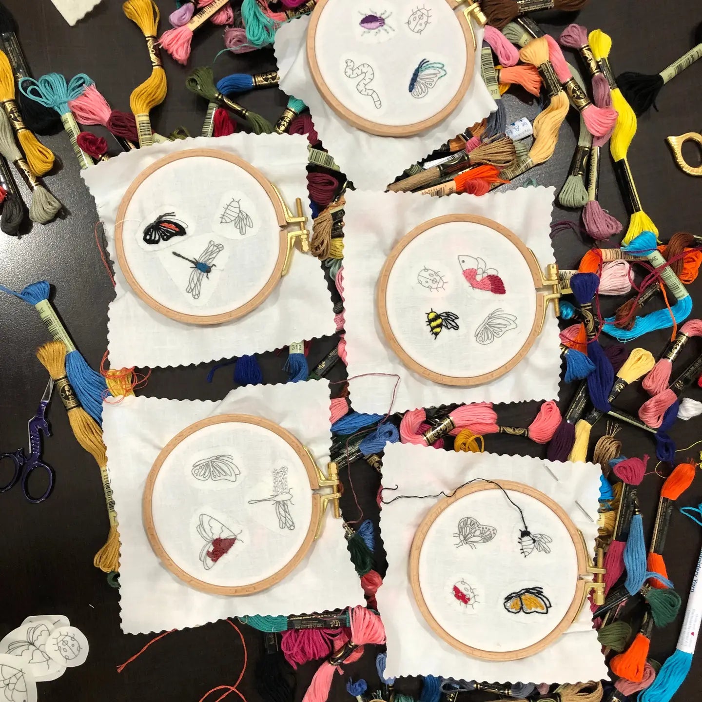 Peel, Stick and Stitch Embroidery Patterns - Bugs
