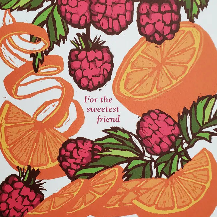 For the Sweetest Friend Orange Raspberry Greeting Card
