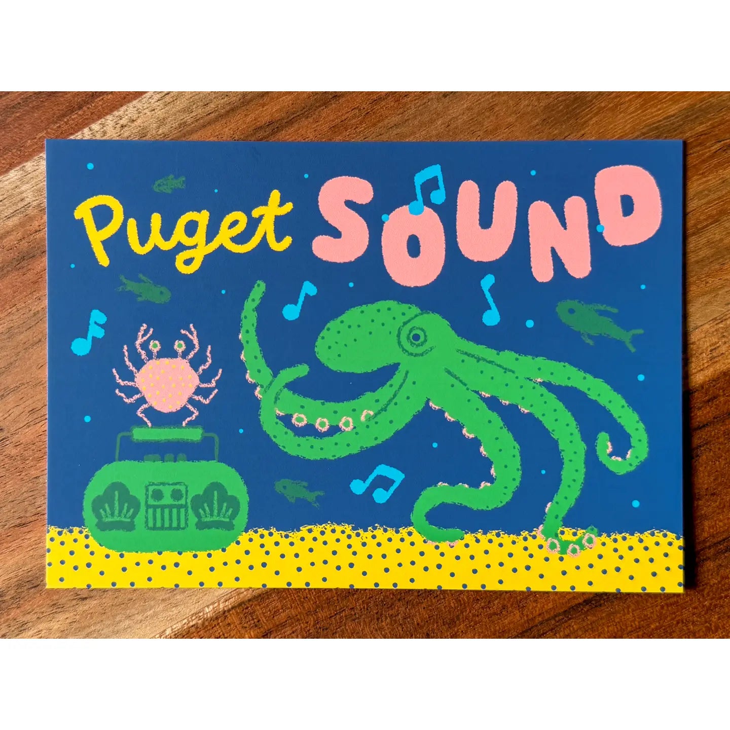 Puget Sound Boombox Octopus Crab and Fish Postcard