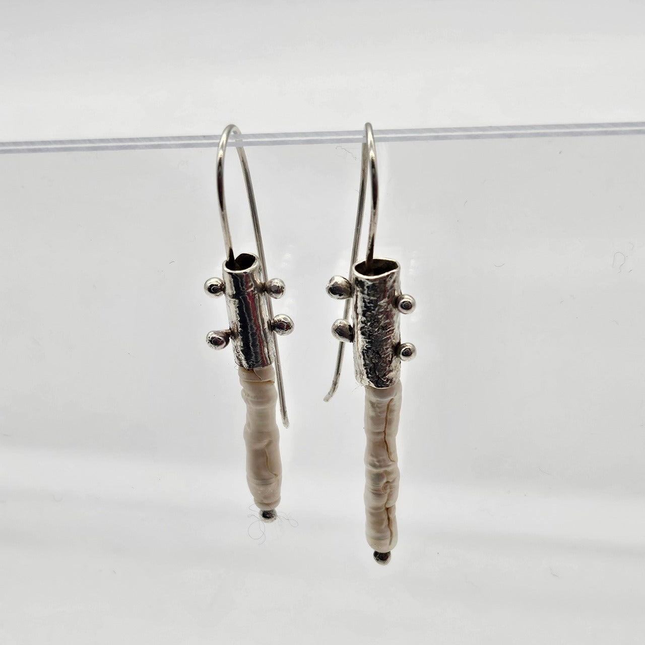 Long Pearl and Sterling Silver Earrings -