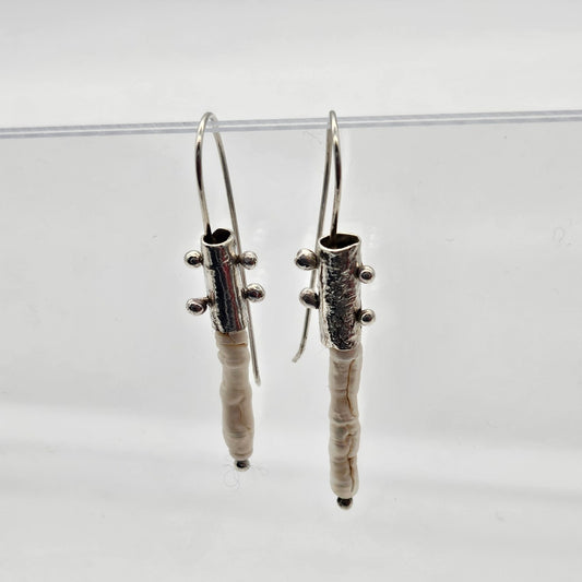 Long Pearl and Sterling Silver Earrings -