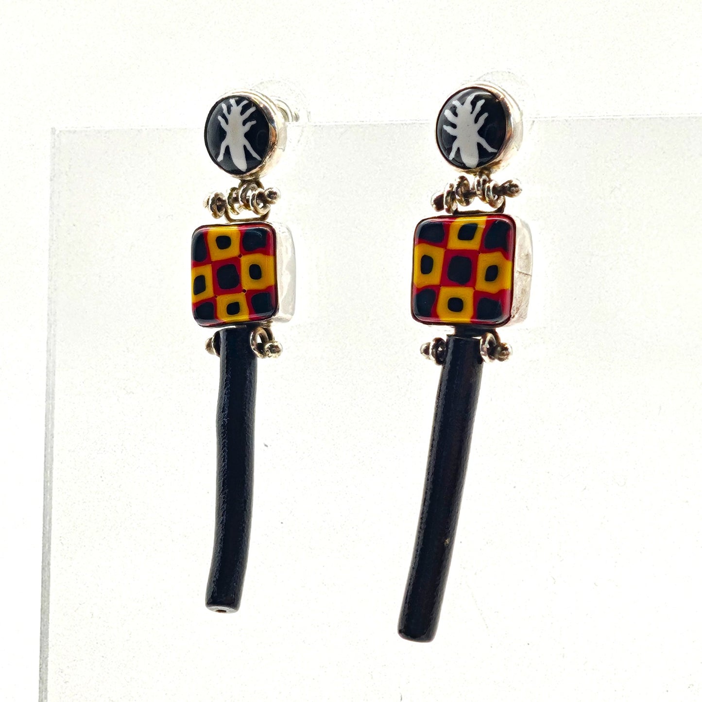 Richard Marquis Murrine Glass and Black Coral Earrings