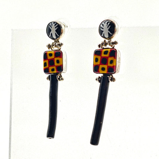 Richard Marquis Murrine Glass and Black Coral Earrings