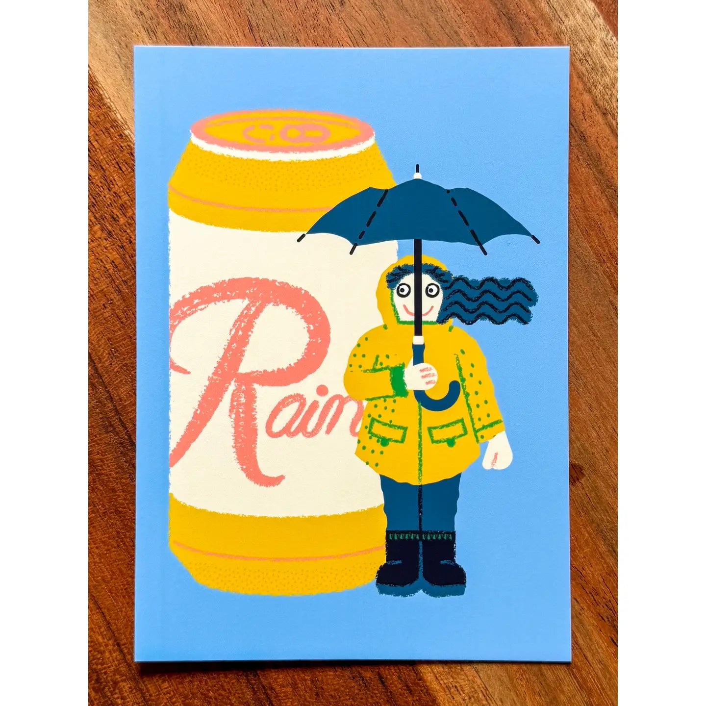 Rainy Day Beer Girl with Umbrella Postcard
