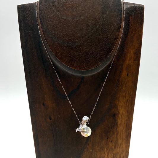 Baroque Freshwater Pearl on Extra-Fine Oxidized Sliver Necklace