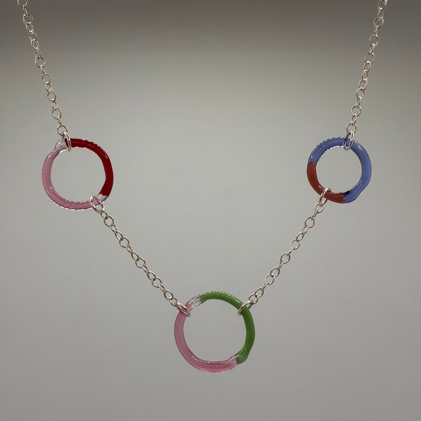 Borosilicate Glass Split Ring Necklace - Red, Green, Pink, Periwinkle