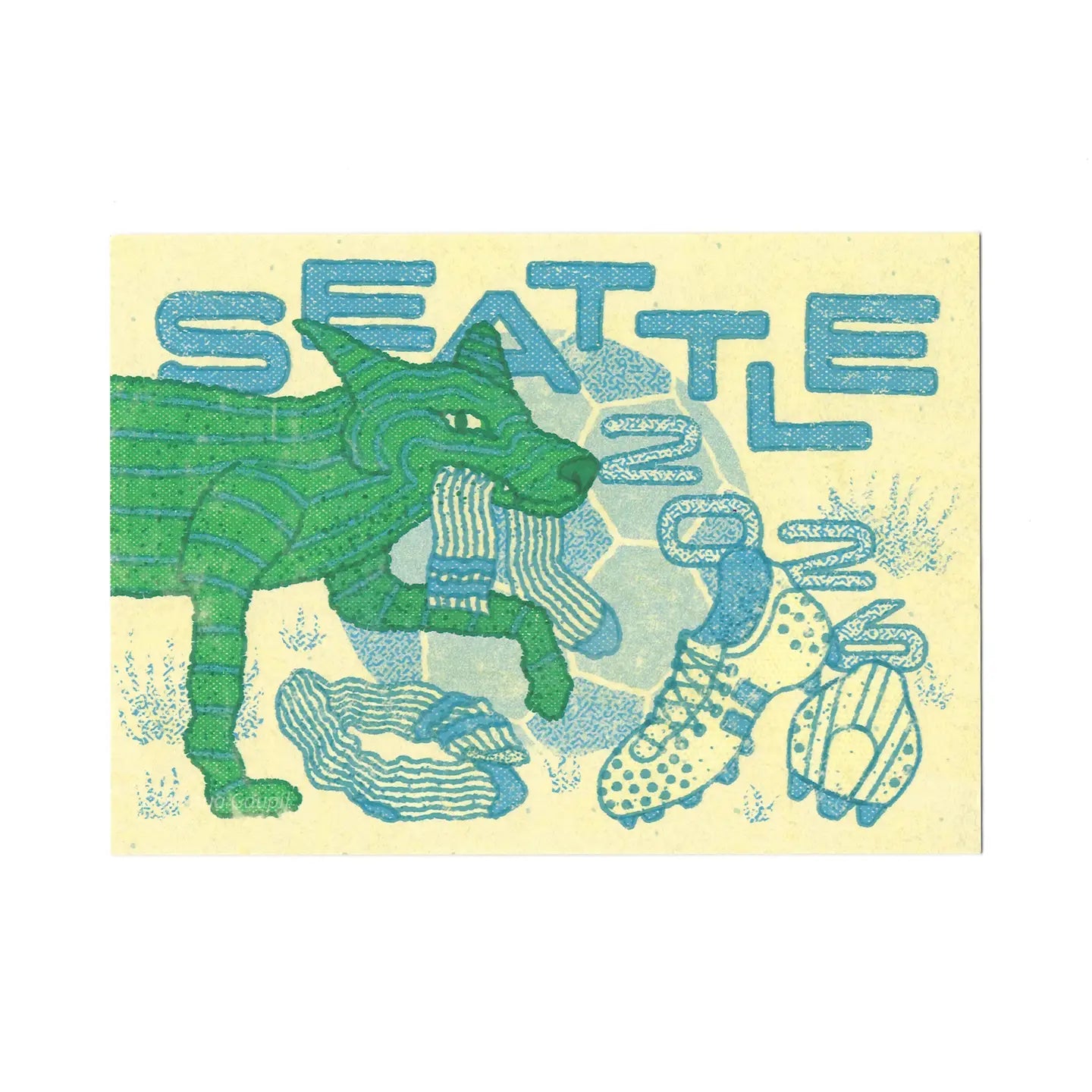 "Coyote Eats Some Cleats" Seattle Soccer Postcard