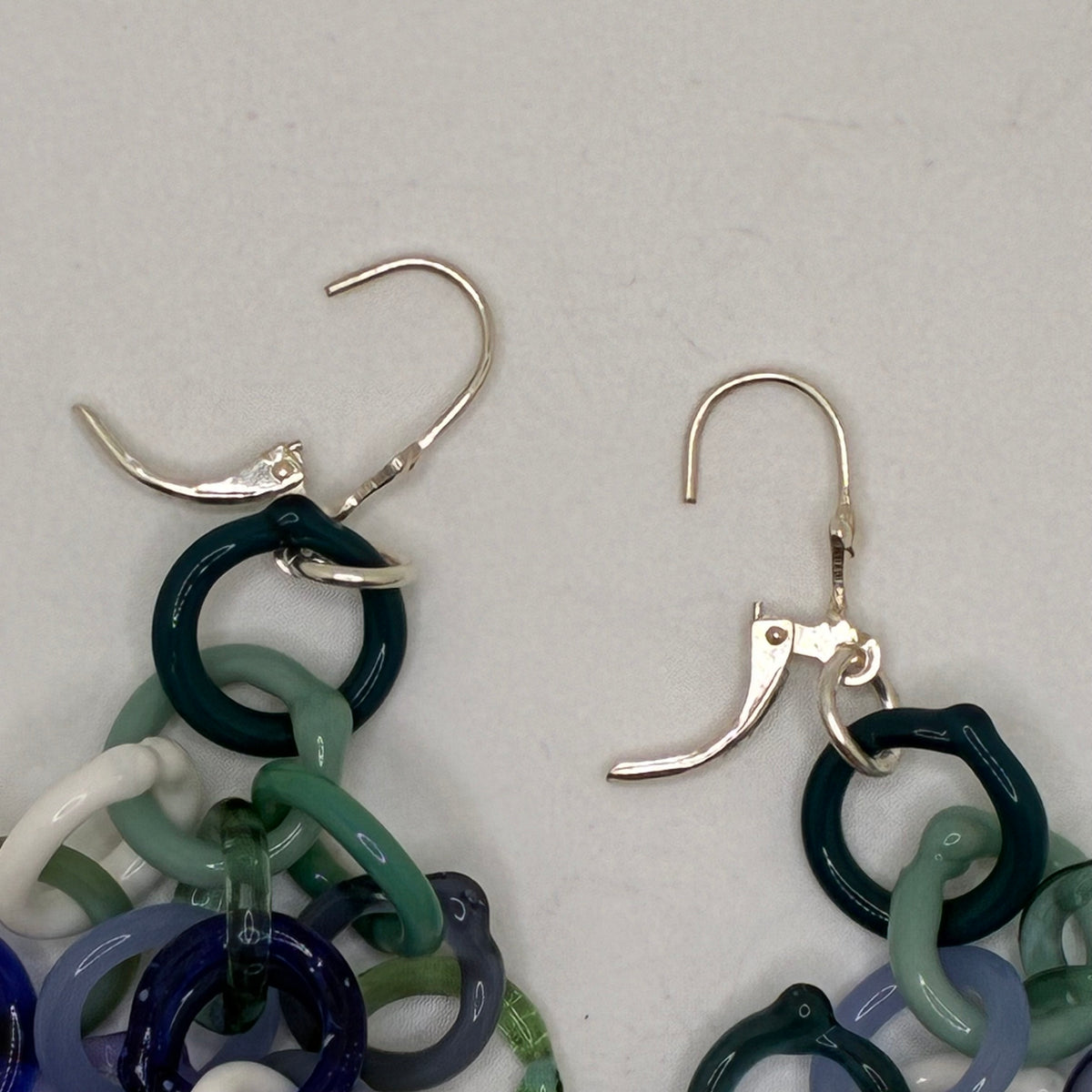 Large Borosilicate Glass Tassel Drop Earrings - Variegated Blue