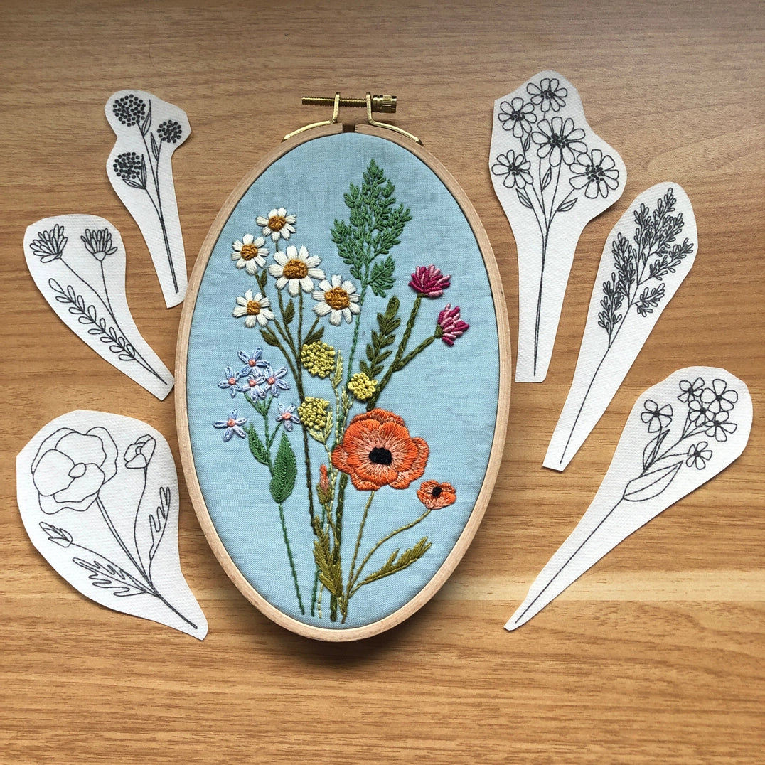 Peel, Stick and Stitch Embroidery Patterns - Wildflowers