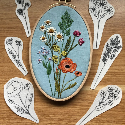 Peel, Stick and Stitch Embroidery Patterns - Wildflowers