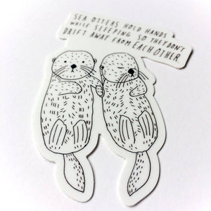 Sea Otters Holding Hands Sticker