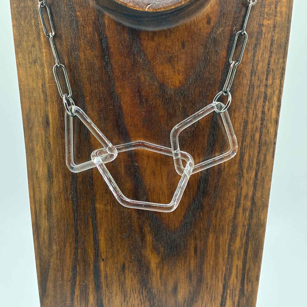 Large Borosilicate Glass Geometric Chain Link Necklace - Clear