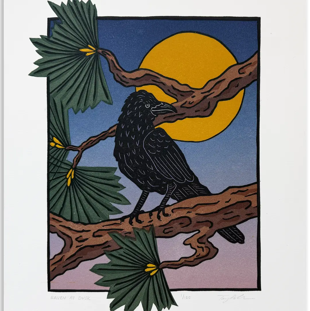 Raven at Dusk Block Print - framed
