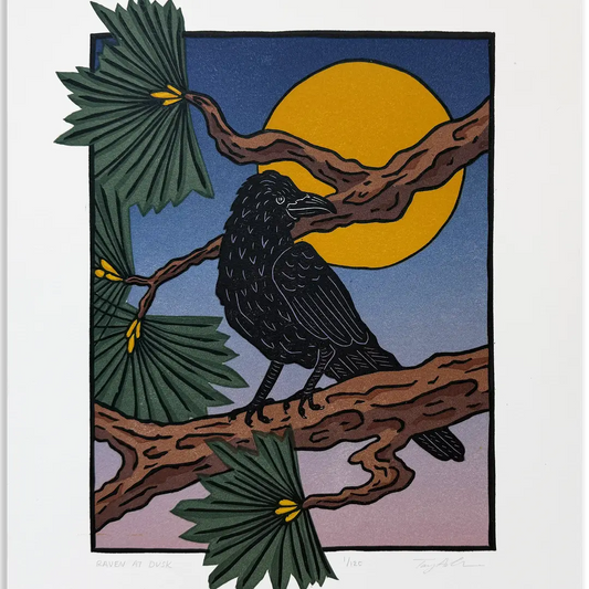 Raven at Dusk Block Print - framed