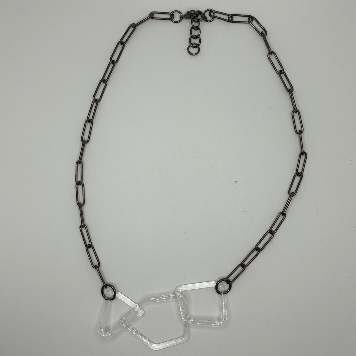 Large Borosilicate Glass Geometric Chain Link Necklace - Clear