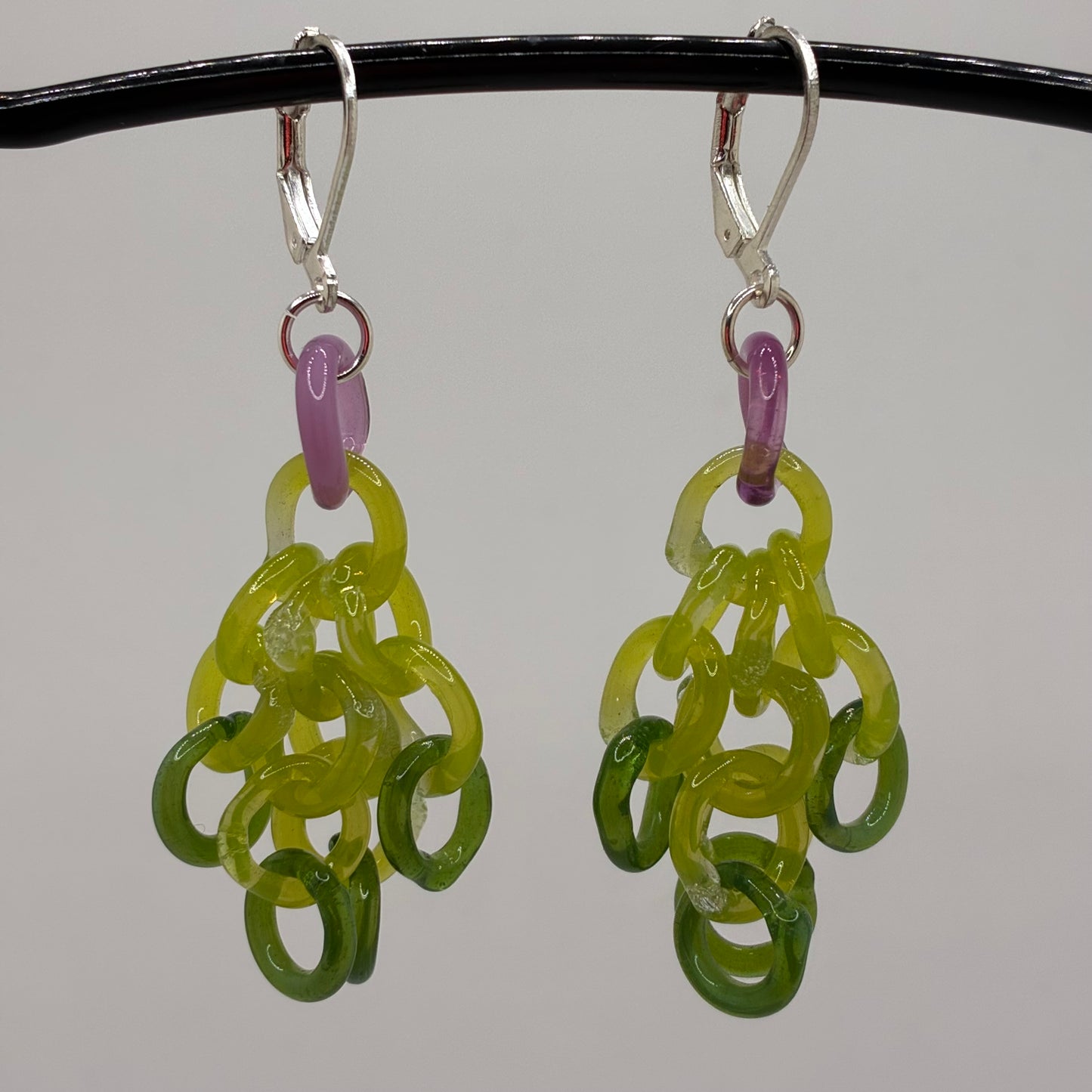 Small Borosilicate Glass Tassel Drop Earrings - Green