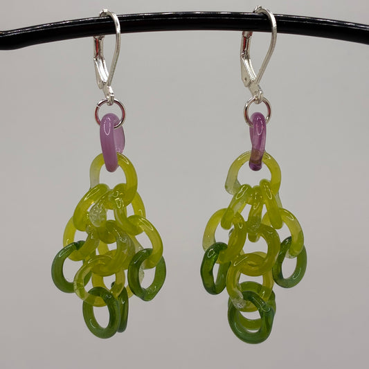 Small Borosilicate Glass Tassel Drop Earrings - Green