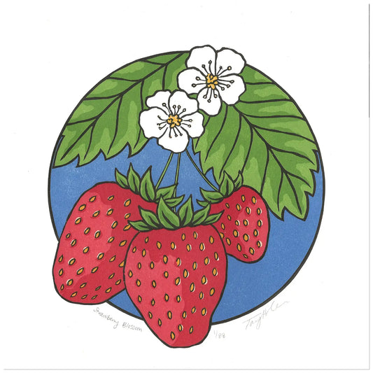 Strawberry Blossom Block Print - unframed