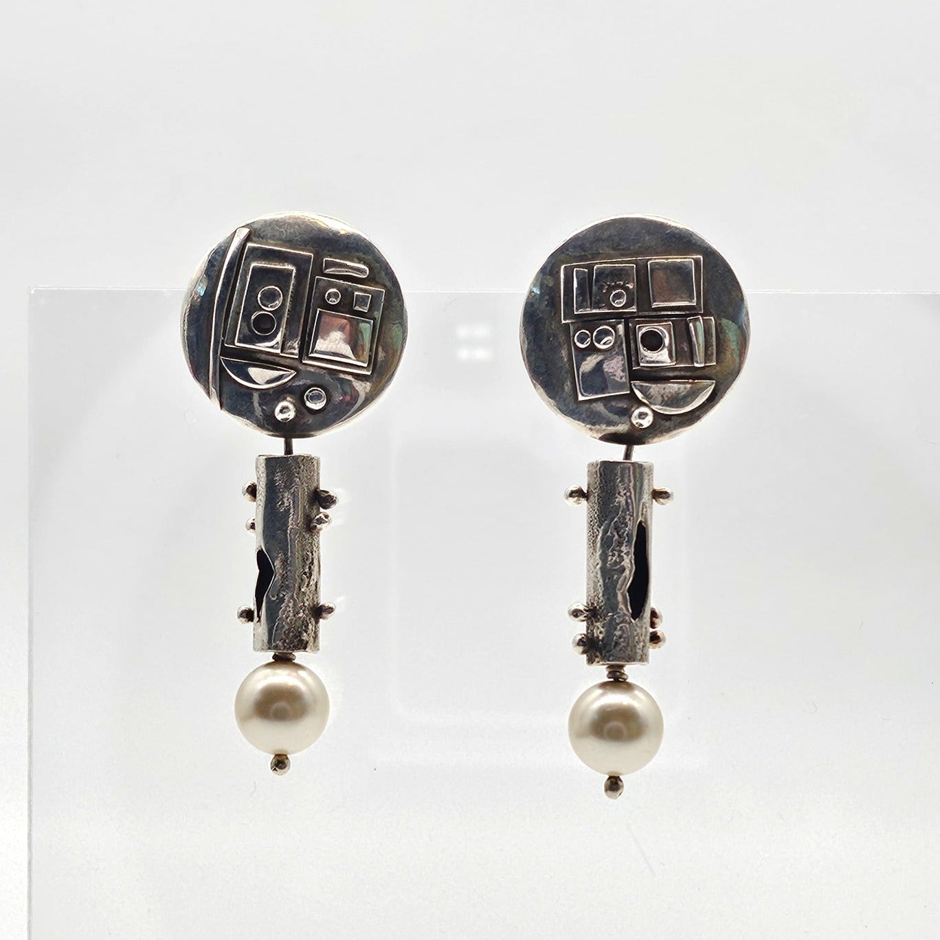 Sterling Disk with Pearl Earrings