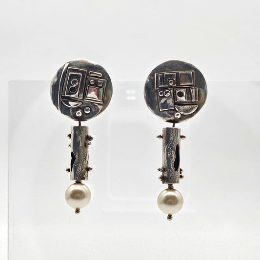 Sterling Disk with Pearl Earrings